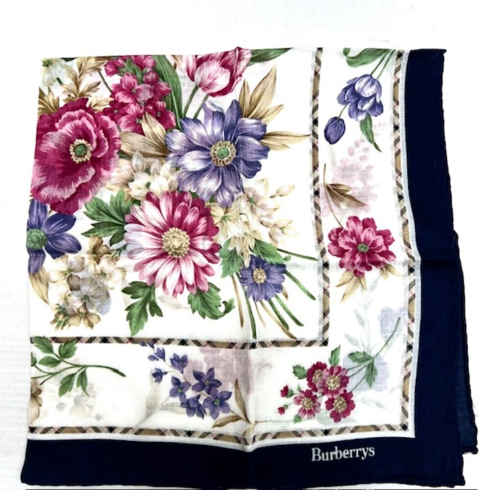 New  Burberrys  Miniscarf/handkerchief  21" Cotton ivery pink purple floal (18)